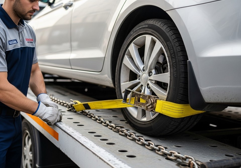 Pengamanan kendaraan khusus sebelum towing